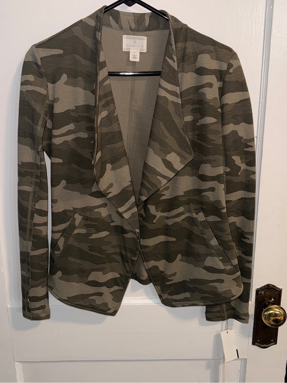C.A.S.L.O.N Olive Camo Open-Front Jacket NWT
